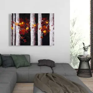 212 MAIN 36x48 in. High-Def Artistic Nature Scene Photo Print - White Trees with Orange Leaves Home Decor Wall Artwork