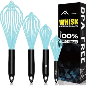 4 count  Whisks Set, Wire Balloon Whisks Egg Beater, Non-slip Handle Whisk for Non-stick Cookware  for Cooking, Stirring, Beating and Blending (Blue)