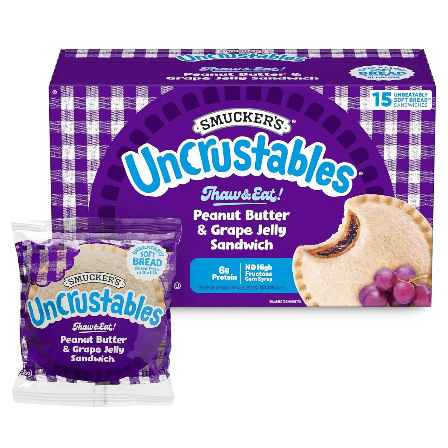 Peanut Butter and Grape Jelly Sandwiches, 15 Count, Thaw  Eat