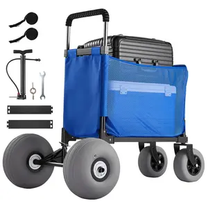VEVOR Beach Cart with Large Wheels for Sand, 75kg Load Capacity, Heavy Duty Folding Beach Wagon with 300 mm Balloon Wheels, Storage Bag, 845-1140 mm Adjustable Height, Dolly for Camping Fishing Garden