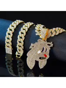 Full-diamond cartoon magic rabbit pendant necklace, hip-hop style, personalized diamond-studded Cuban chain