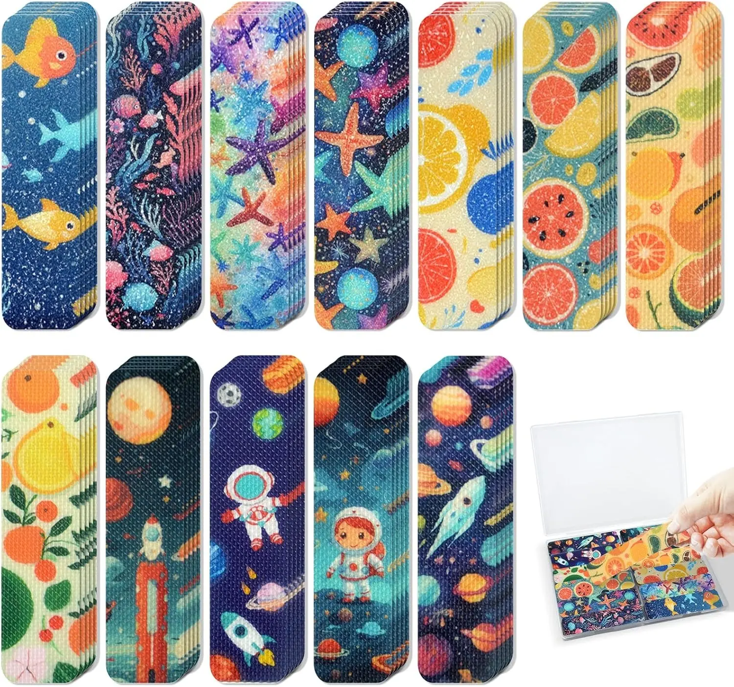 120 Pieces Anxiety Sensory Stickers with 2 Textured Stickers - Desk Fidget and Sensory Stickers with Storage Box for Adults - Anxiety Relief Sensory Strips (Cartoon)