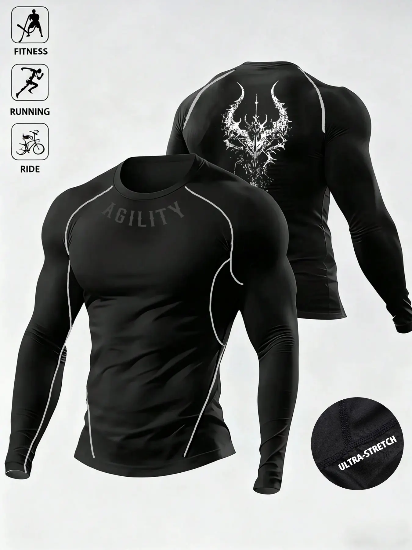 Men's Casual Breathable Fitted Long Sleeve Sports T-Shirt, Compression Top for Gym, Comfortable Workout Long Sleeve Shirt, Athletic Compression Shirts, Athletic Tops, Breathable Activewear