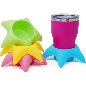 Starfish 4-Pack Beach Cup Holders, Sand-Free Drink Holders, Beach Essentials for Family, Adults, , Multicolor Mesh Coasters