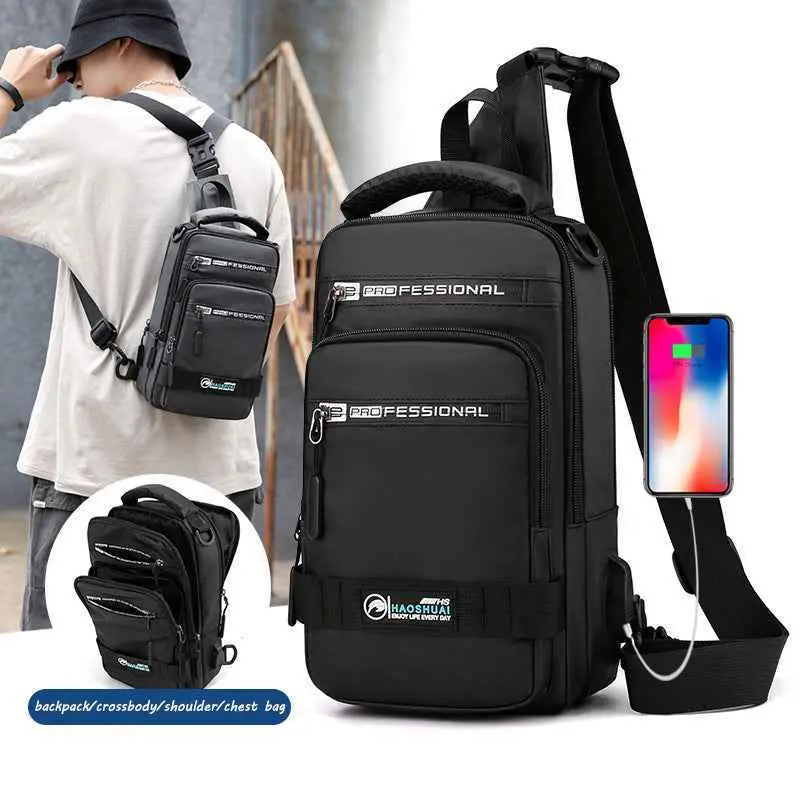 Men’s Nylon Multifunction Backpack – Crossbody Shoulder Bag with USB Port