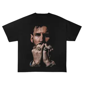 Messi Champion Rings Vintage Graphic Printed T‑Shirt Retro Acid Snow Wash Oversized Heavyweight Cotton Short Sleeve Top Argentina Soccer Football Hip Hop Streetwear Trendy Casual Daily Sports Wear Unisex Fashion Accessories Tee For Men Women Fan Gift