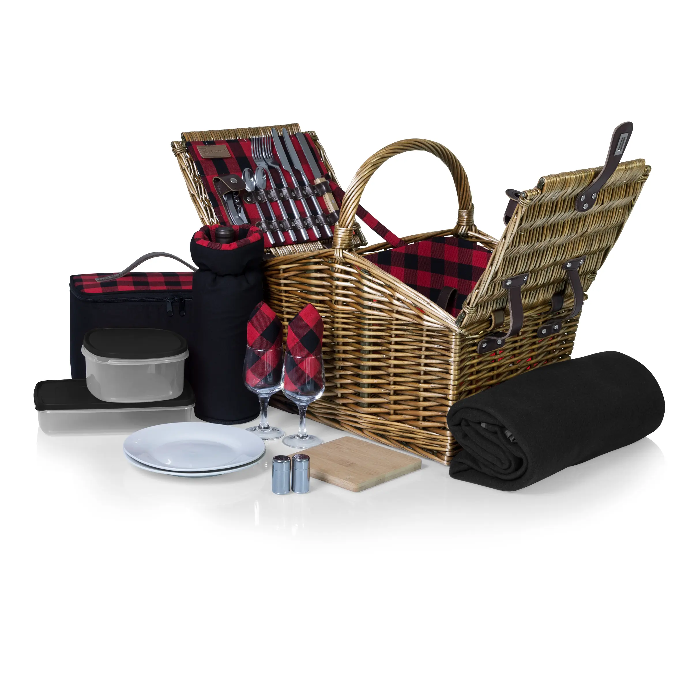 Somerset Deluxe Picnic Basket with Picnic Blanket, Soft Cooler and Wine Bag