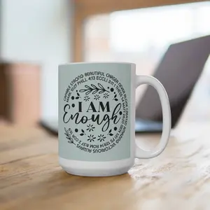 I Am Enough Mint Color Mug for Personal Growth and Self-Esteem ceramic coffee accent coffee