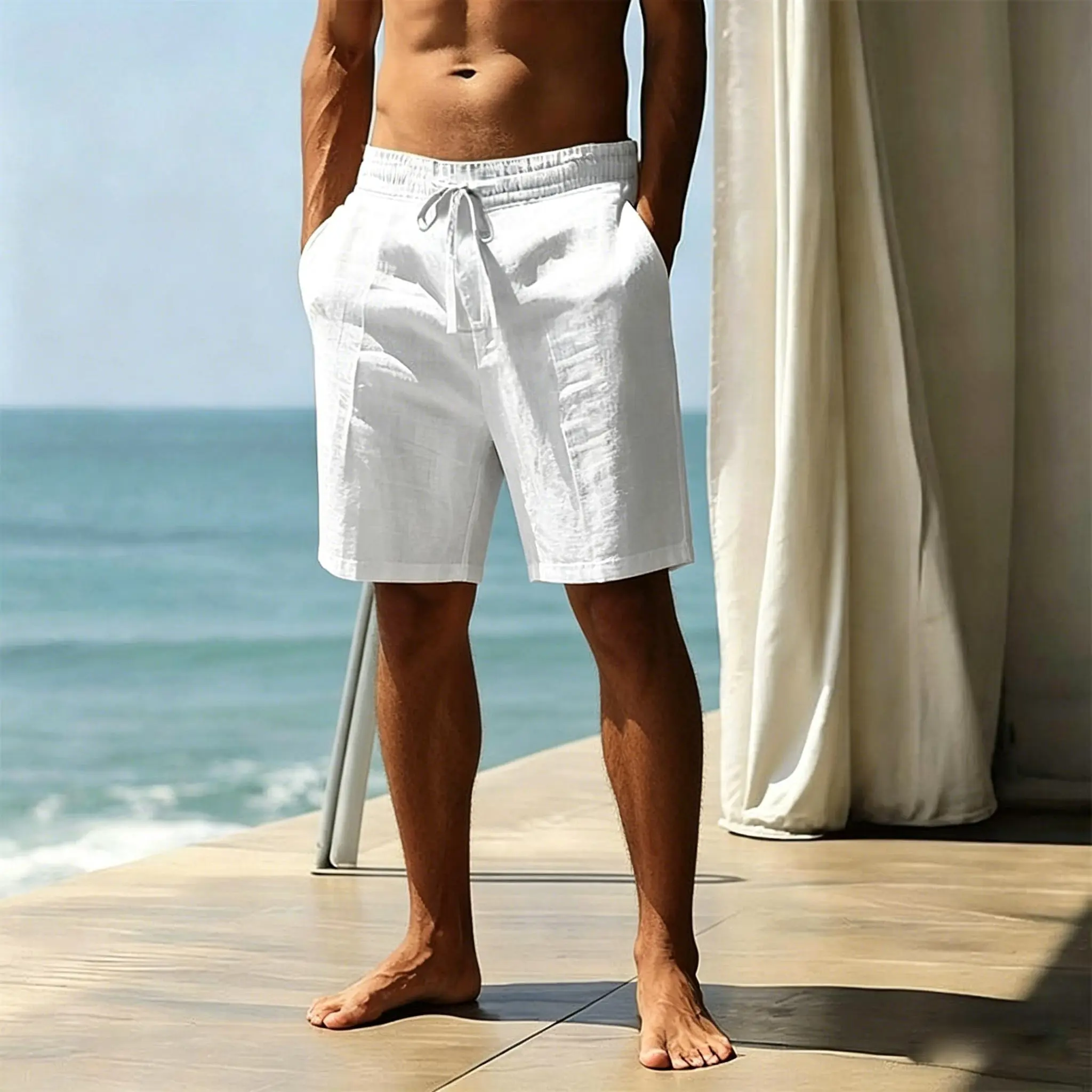 Men’s Lyocell Linen Shorts – American Casual Style, Breathable for Summer, Solid Color, Retro Design Men’s Lyocell Linen Shorts – American Casual Style, Breathable for Summer, Solid Color, Retro Design