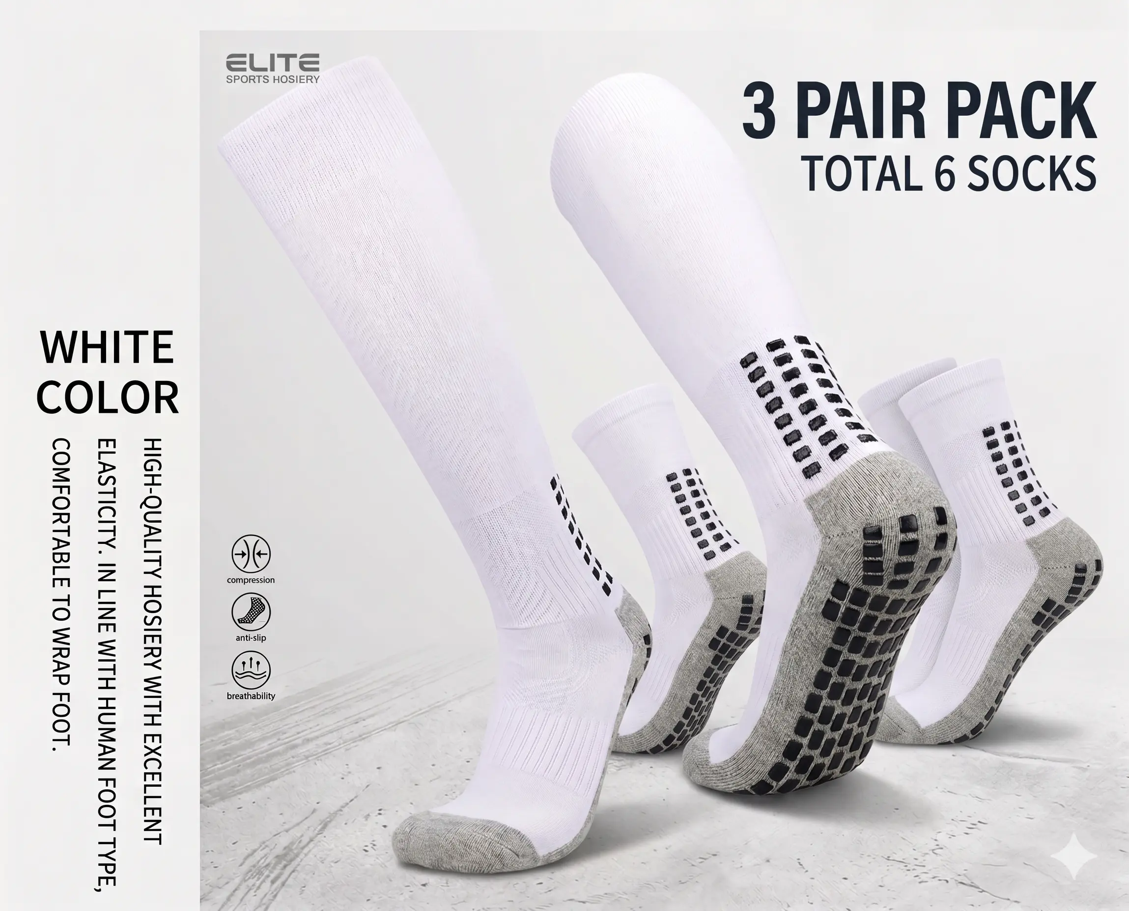 3PAIRS Men's High-Cut Soccer Socks - Non-Slip, Adhesive, Soft Breathable, Sweat Absorbent, Dry Over the Calf, Firm Support Over the Calf Socks for Fitness (Suitable for Women's Sports Use), Sweat Absorbent Socks