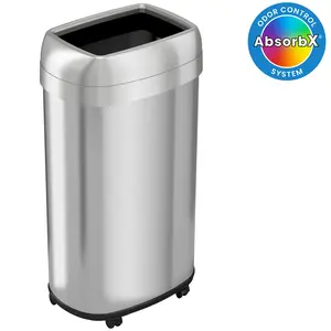 16 Gallon / 60 Liter Elliptical Open Top Kitchen Trash Can with Wheels Stainless Steel