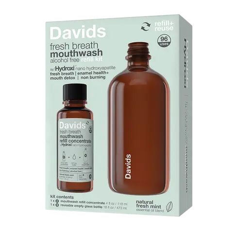Davids Alcohol-Free Nano-Hydroxyapatite Mouthwash Kit (Lasts up to 5X Longer ) - Mouthwash Concentrate,  Remineralizing Formula Supports Enamel and Gum Health, Fluoride Free, Peroxide Free, Non-Burning, Fresh Breath