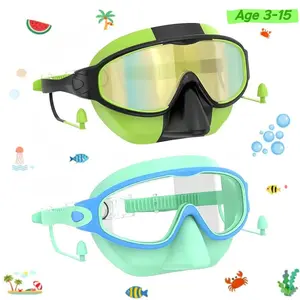 New Kids Swimming Goggles with Earplugs, Swim Glasses, Large Anti-Fog UV Protection, Unisex Ages 3-15, 2-Pack,Ideal for Boys and Girls,Comes with nose clip and earplugs.