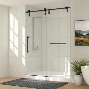 [2 packages delivery] Kullavik Frameless Shower Door, 56–60“ W x 76” H Glass Shower Doors, Double Sliding Shower Door with 5/16" (8 mm) Clear Tempered Glass, Easy-to-Clean Bathroom Glass Door, Stainless Steel Guide Rail