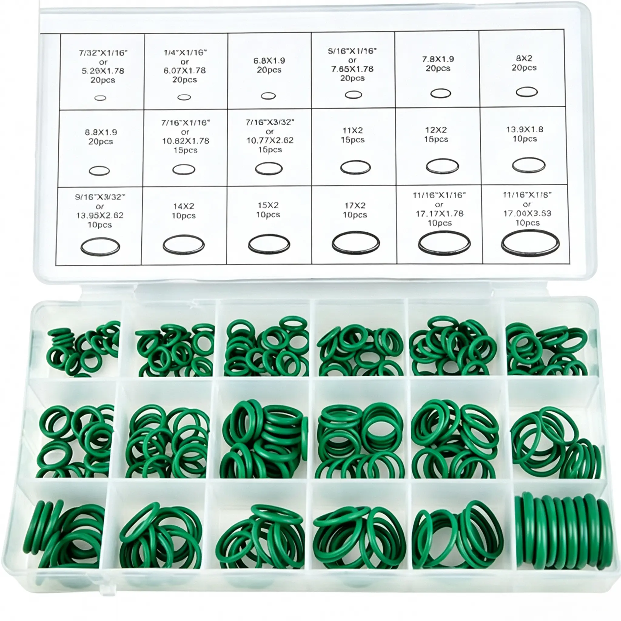 270-Piece Green AC O-Ring Kit, 18-Size Rubber O-Ring Assortment Set with Seal Gaskets/Washers, HVAC Repair Tools for Plumbing/Automotive Applications