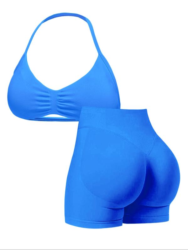 New Women's Sporty Yoga Set, High-Waist Tight-Fitting Shorts and Halter Top, Summer Fitness for Running and Gym, Gym Tights Clothes