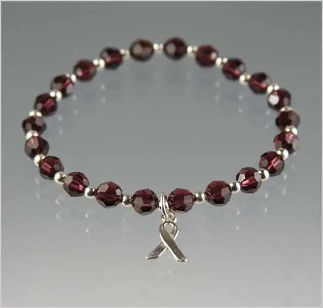 Multiple Myeloma Awareness Bracelet | Burgundy Crystal Sterling Silver