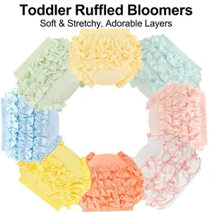 8-Pack Cute Ruffle Bloomers Pure Cotton Assorted Colors Underwear for Girls Breathable Infant Diaper Cover Soft Elastic Boxer Briefs Children's Clothes Summer Toddler Kid's Undies Birthday and 100 DAY'S Gift Photograpy Clothes for Baby Girl