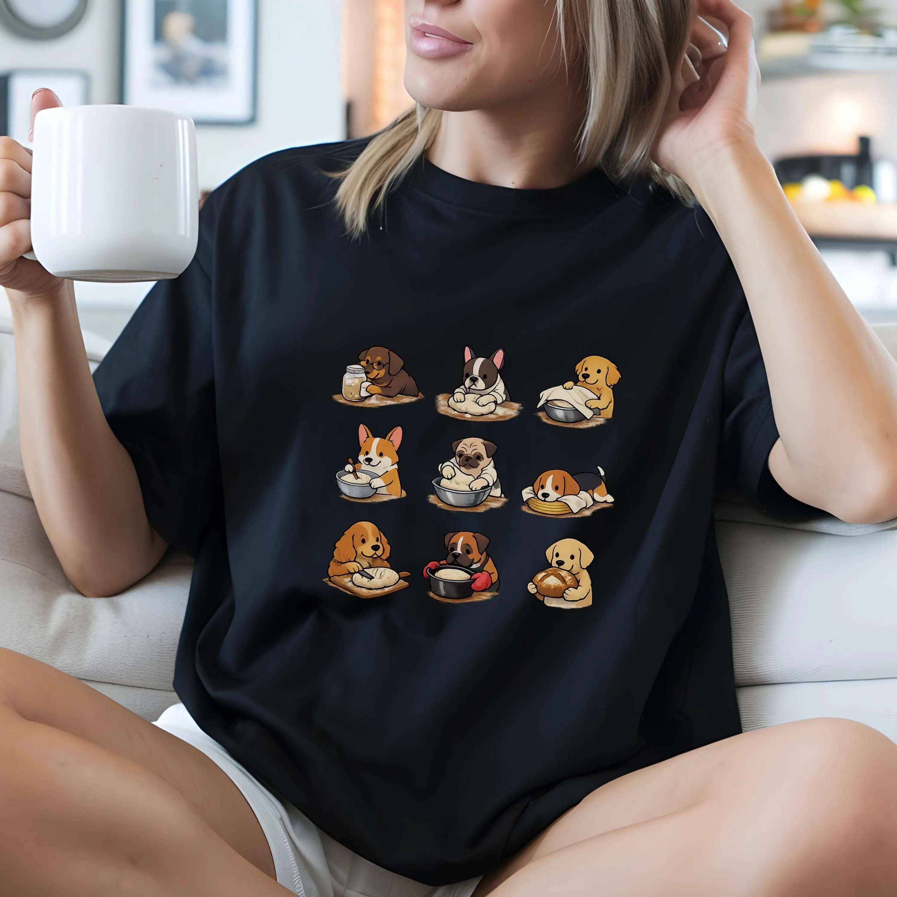 Dogs Making Sourdough T-Shirt, Cute Baking Dog Tee, Bread Lover Sweatshirt, Sourdough Baker Gift, Dog Mom Baking Shirt Casual Fabric