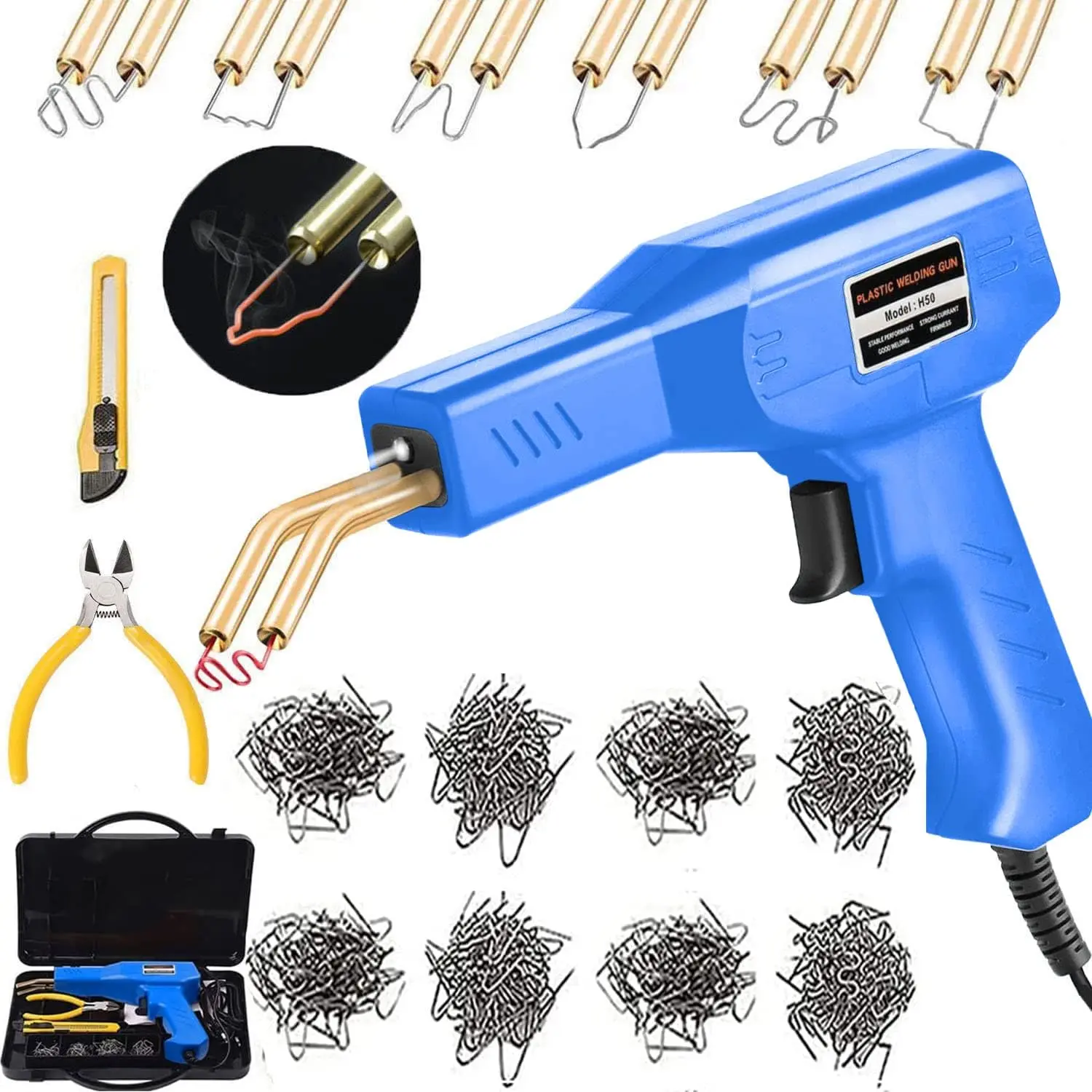 Plastic Welding Machine Car Bumper Repair Kit, Hot Staple Gun Plastic Welder & 3 Types Staples: Flat, Outside Corner, Inside Corner torch high output gifts for husbands accessories self igniter iron tip reflow soldering solar mask flame tungsten needle, 1