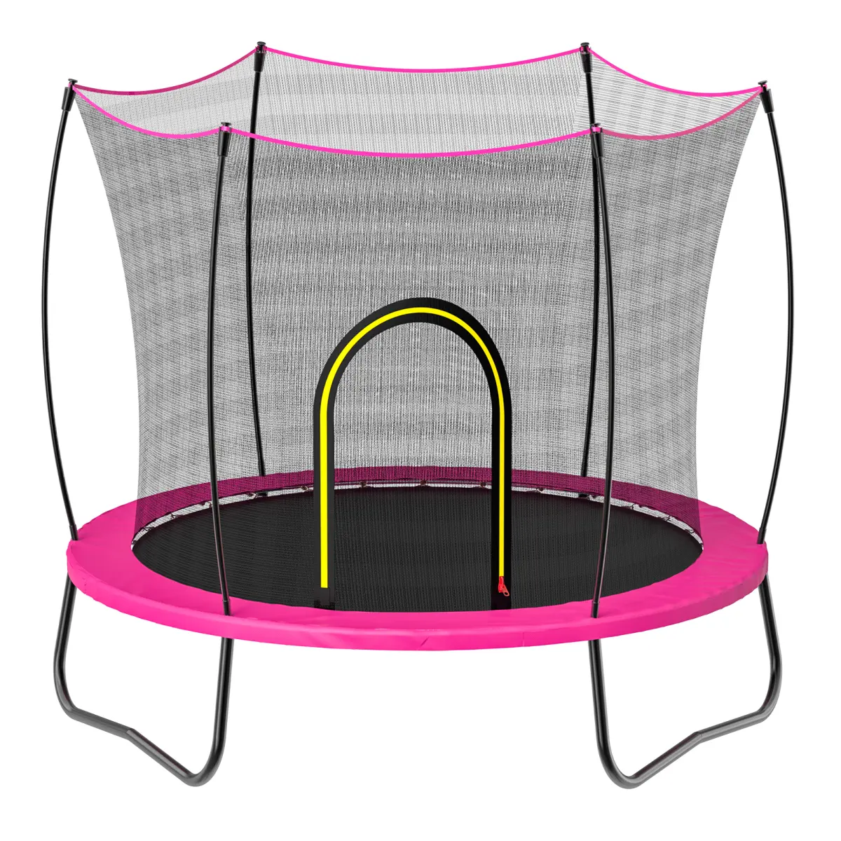 55-Inch Dark Pink High-Bounce Rebounder Outdoor Trampoline, Galvanized Powder-Coated Steel Frame, 3 U-Shaped Legs, 6 Fiberglass Poles, No-Gap UV-Resistant Safety Net, Waterproof Weatherproof Kids Trampoline, High-Bounce Outdoor Trampolines
