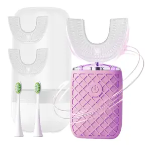 YEKLIKE Adult Sonic U-Shaped Toothbrush, Automatic Full Mouth Cleaning, 360° Stain Removal, IPX7 Waterproof Rechargeable, 3 U-Shape & 2 Straight Brush Heads (Pink-Cup) Toothbrush Toothbrush summerwins