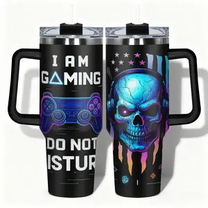 1pc Stainless Steel Insulated Water Bottle Gaming Skull Headphone Designs, Leakproof Large Capacity (40oz/30oz/22oz/20oz/14oz), Needed for Gym, Hiking, Travel Ideal Birthday Christmas Gift
