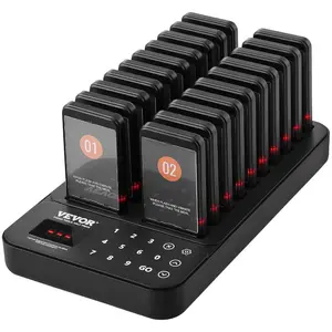 VEVOR Restaurant Pager System, Touch Screen Keyboad Wireless Long Range Lineup Waiting Queue Signal, Guest Customer Calling Beepers with Vibration Flashing, 10 Buzzers