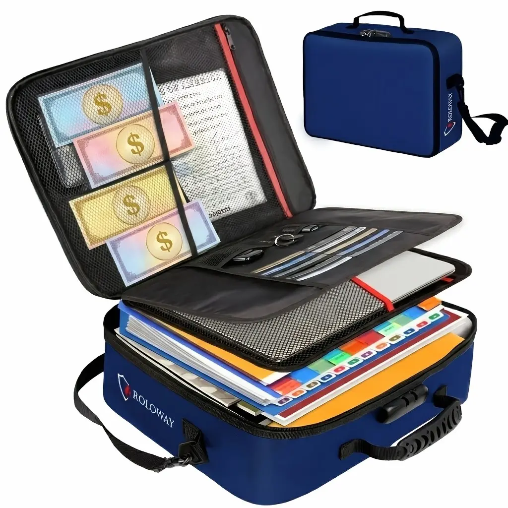 Fireproof Document Bag With Lock - Extra Large 17 X 11.8 X 5 Inch, Important Document Storage Bag With Multi-Layer File Organizers, Portable Safe Storage Bag For Valuables, Best Choice For Holiday Gifts