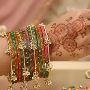 Hot Selling Raindrop Glass Bangles with Kashmiri Ghungroo Bangles Colorful Trendy Unique Design Versatile Accessory for Various Occasions Modern Cultural Style