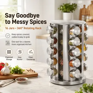 New England Stories 20-Jar Rotating Spice Rack – Space-Saving Kitchen Organizer with  Labels, 360° Rotating, Multilayer Storage