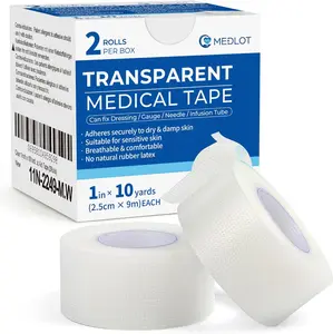 LotFancy Clear Medical Tape 1" x 10 Yd, 2 Rolls Waterproof Surgical Tape for Wound Dressing Care, Hypoallergenic First Aid Tape for Sensitive Skin, Latex Free & Transparent