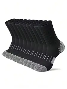 Men's Sports Socks, 10 Pairs Youth Fitness Anti-Slip Mid-Calf Socks, Marathon Running Basketball Football High-Top Socks, Moisture-Wicking Breathable