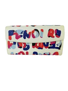 Pre-owned FENDI leather Small Leather Goods White Multicolor Vitello Elite Roma Graffiti Wallet