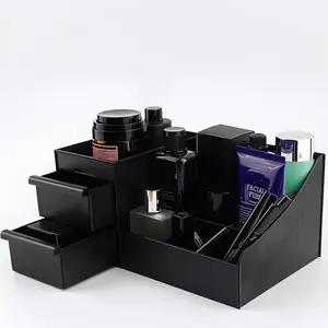 Fashionable Men's Perfume Storage Box Black 7 Compartments 2 Extra Deep Drawers Waterproof Durable Ideal for Skincare Grooming Products Perfect Gift for Him