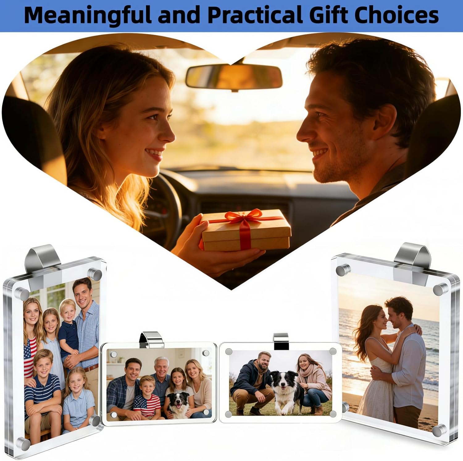 2Packs Car Picture Holder for Sun Visor, Clear Acrylic Magnet Car Visor Photo Clip, 2.36"x3.5" Picture Frame, Horizontal & Vertical Personalized Photo Display for Car Decorations Gifts