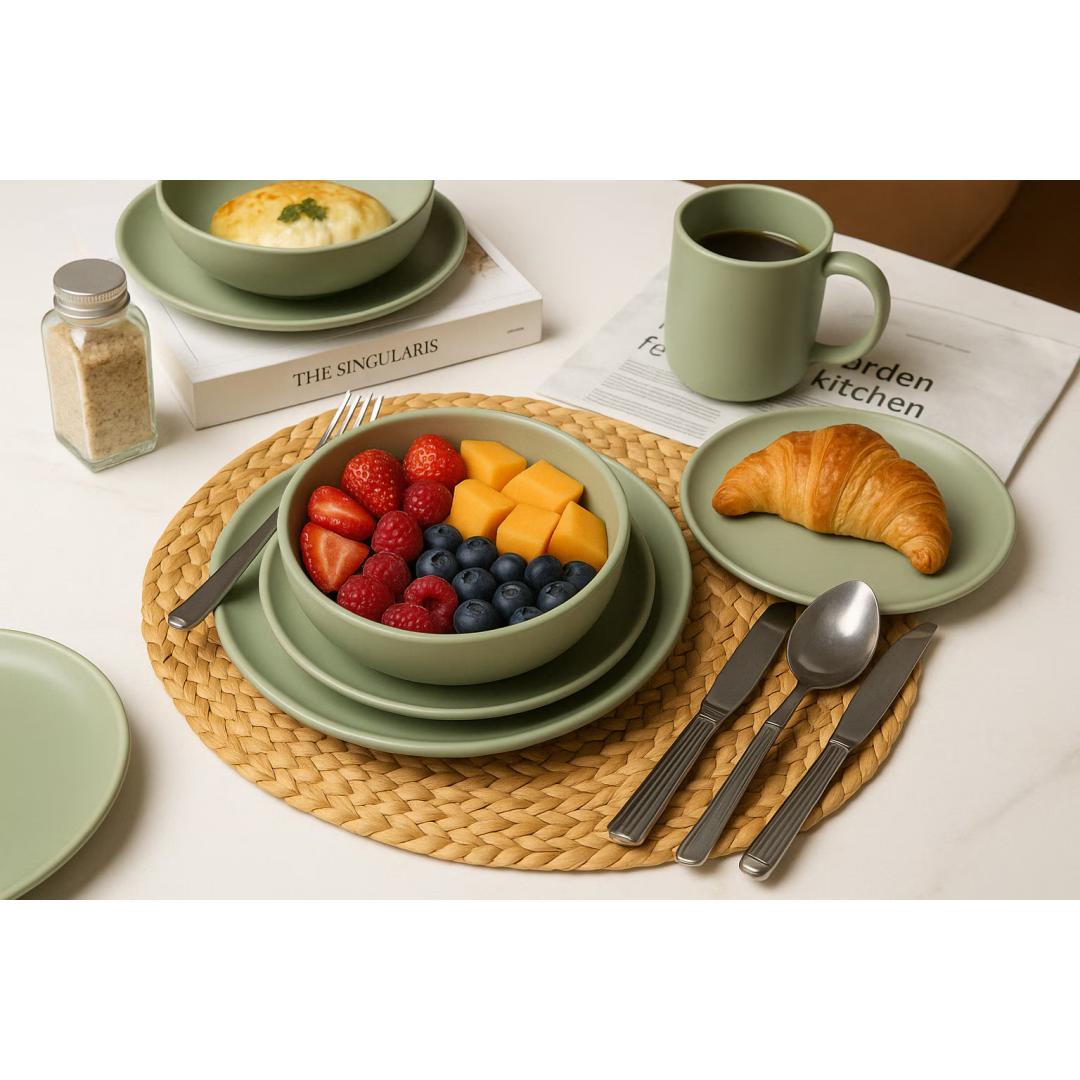 12-Piece Stoneware Dinnerware Sets With Mugs  Microwave & Dishwasher Safe  Non-Toxic Dinner Plates Bowls Set   Stackable Matte Glaze Kitchenware For 3