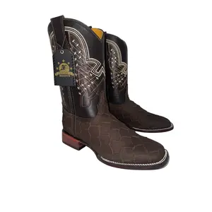 Diego's Boots Men's Imitation Fish Cowboy Boots Square Toe Genuine Leather, Bota Caballero Imitacion Pescado 100% Piel