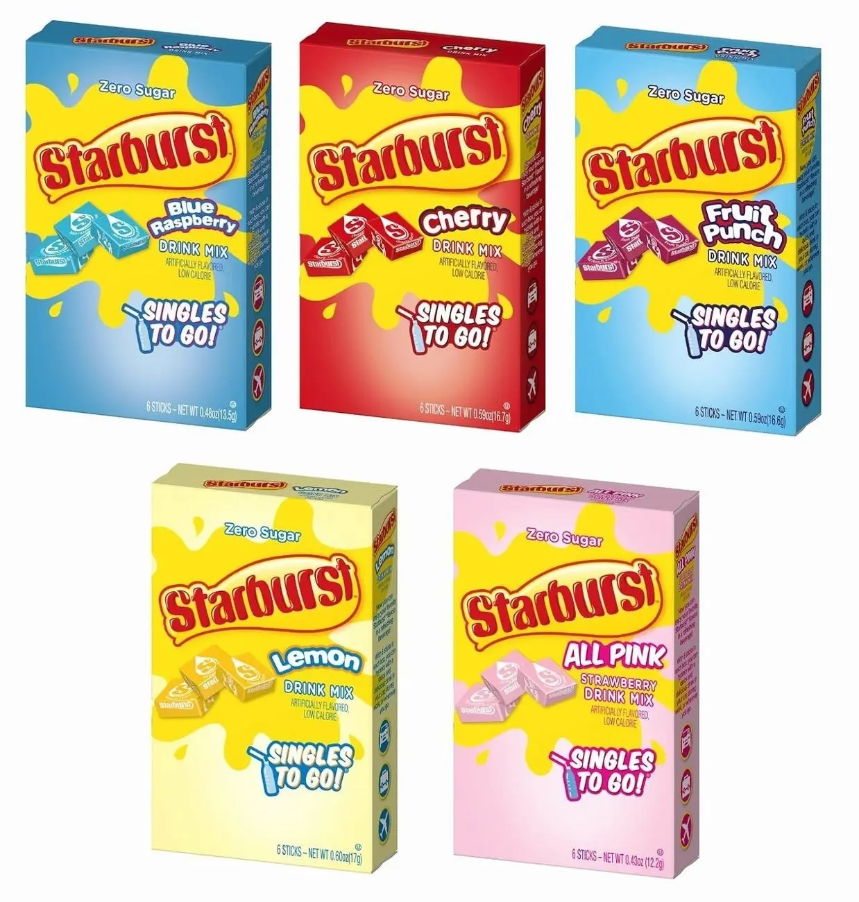 Starburst Singles to Go Variety Pack: All 5 Flavors (Raspberry, Cherry, Fruit Punch, Strawberry and Lemon) - 1 Box Each