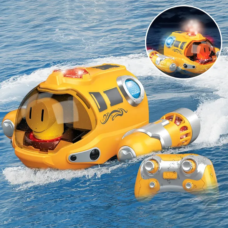 RC Spray Boat with LED Light Remote Control Gasboat for Kid High Speed Power Waterproof Rc Spraying Swimming Motorboat Water Toy