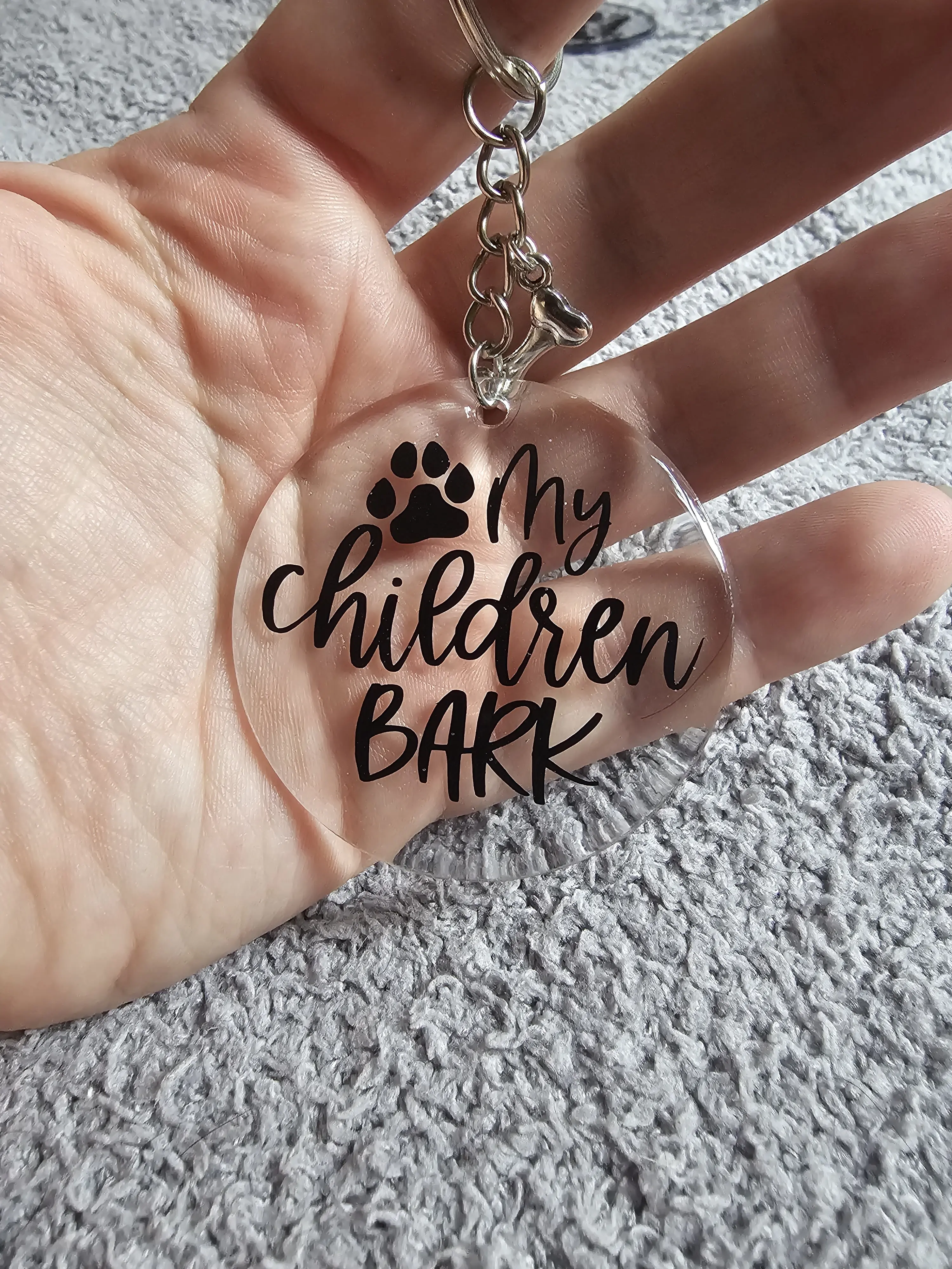 Acrylic round keychain "My children bark" - handmade