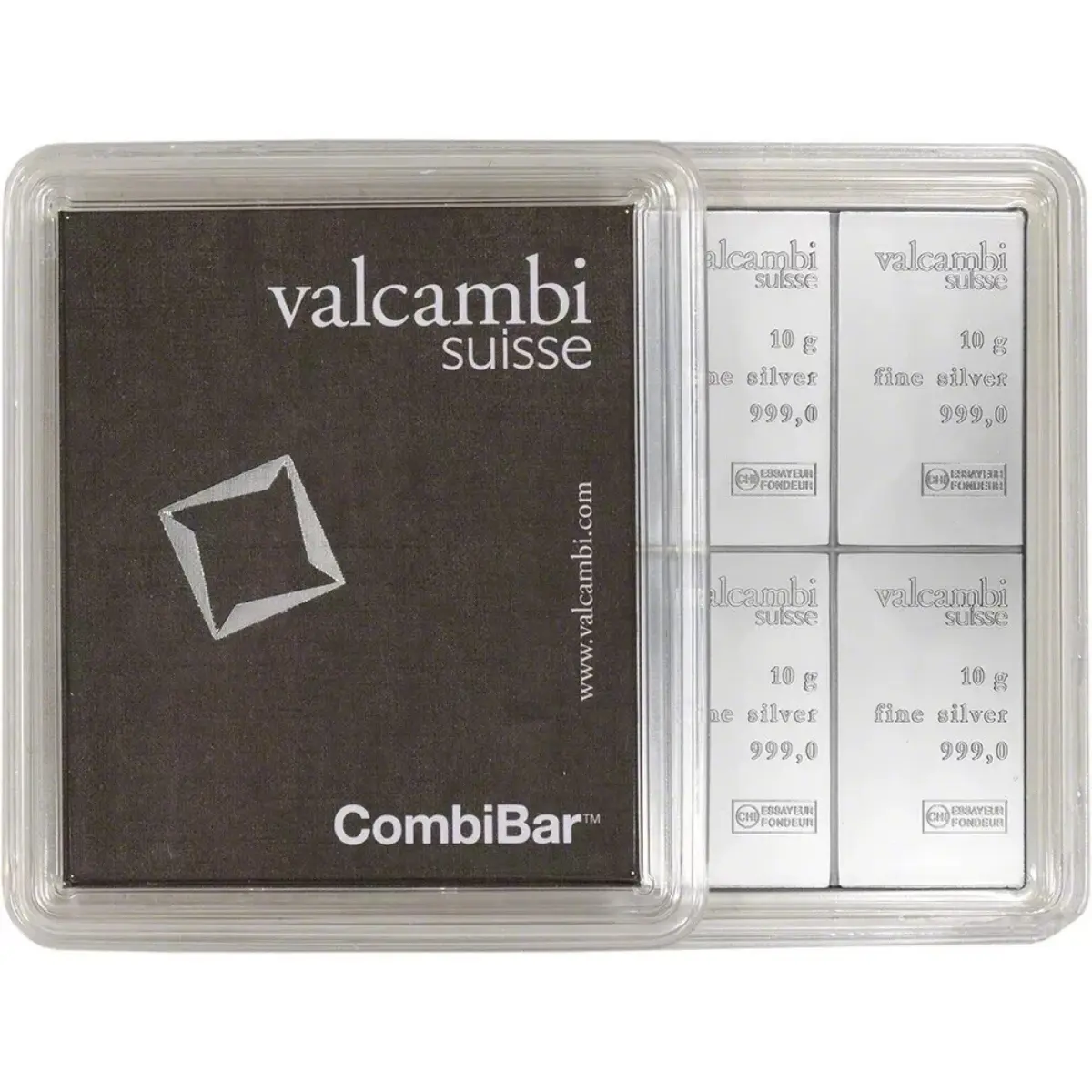 Valcambi 10 x 10 Gram Silver Bar CombiBar (100 Gram Total) - In Assay Card