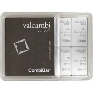 Valcambi 10 x 10 Gram Silver Bar CombiBar (100 Gram Total) - In Assay Card