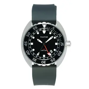 PANTOR Watches_200m diver watches for men_Nautilus GMT mens watches with black bezel & rubber strap
