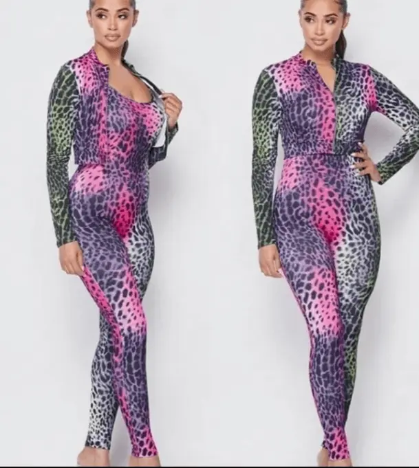 Ladies Multicolored Leopard 2PC Jumpsuit