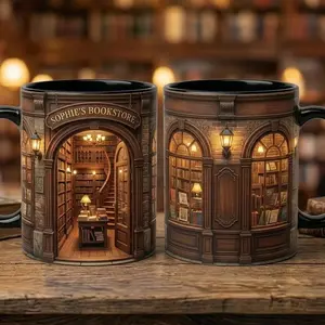 Personalized Bookshop Faux 3D Effect Mug, Custom Name Mug, Book Lover Gift, Owner Book Store