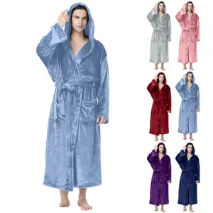 Men's Hooded Bathrobe, Soft Plush Spa Robe with Two Front Pockets, Luxury Pajamas