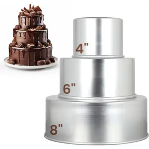Tall Round Cake Pans - 4 Inch, 6 Inch, 8 Inch Cake Pan Set 3 Tiered Aluminum Pans for Baking Wedding Birthday Cakes, Leak Proof & Straight Side, Non-toxic & Dishwasher Safe