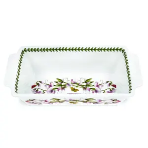 Portmeirion Botanic Garden 11.75" x 5.75" Meatloaf Dish, Sweet Pea Motif, Fine Porcelain, Chip Resistant Glaze, Dishwasher, Microwave, Oven Safe