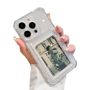 Transparent Card Holder Phone Case for iPhone 17/16/15/14/13/12/11 Pro Max Pro Plus | DIY for printing photos,Slim Soft Silicone, Shockproof, Stylish Couple Case for Men & Women